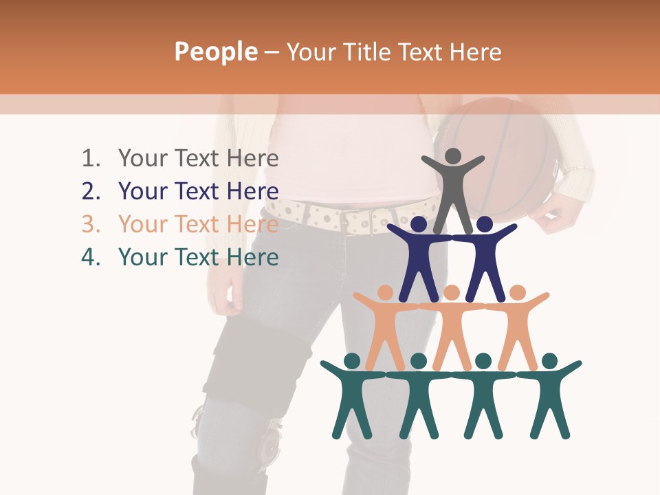 Casual Teen Girl With Basket Ball, Wearing Leg Brace. Full Body Over White With Clipping Path. PowerPoint Template