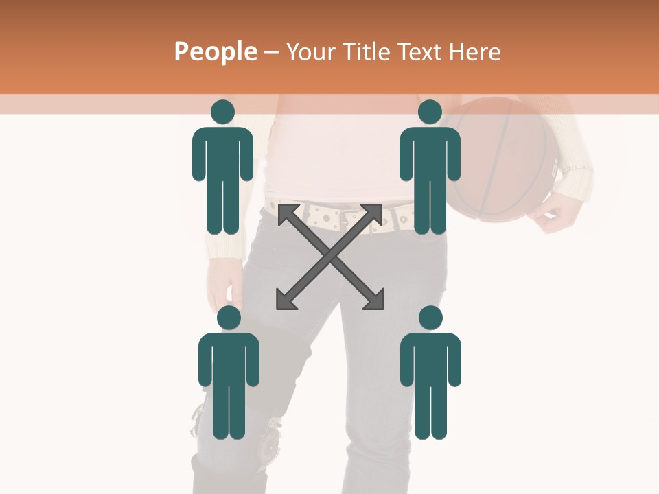 Casual Teen Girl With Basket Ball, Wearing Leg Brace. Full Body Over White With Clipping Path. PowerPoint Template