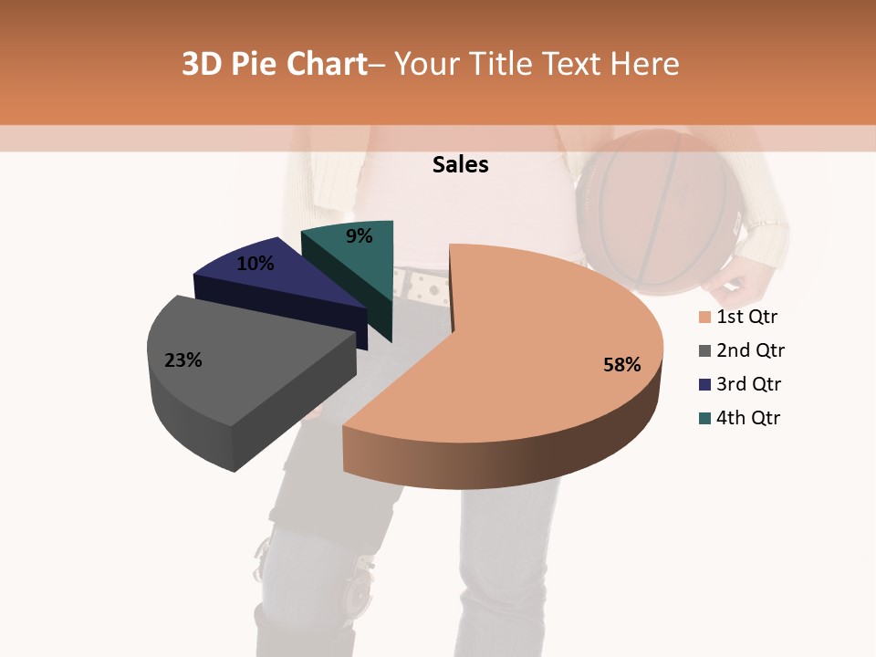 Casual Teen Girl With Basket Ball, Wearing Leg Brace. Full Body Over White With Clipping Path. PowerPoint Template