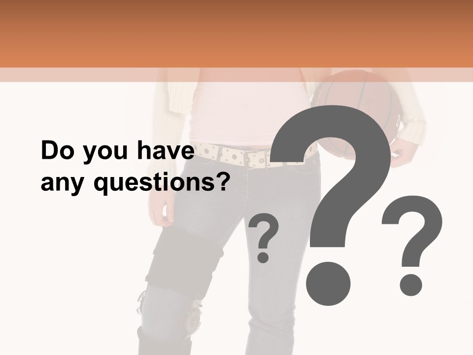 Casual Teen Girl With Basket Ball, Wearing Leg Brace. Full Body Over White With Clipping Path. PowerPoint Template