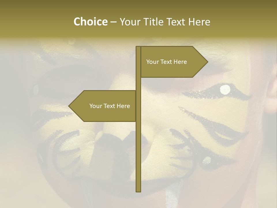 Close-Up Of Child Painted In The Face As A Tiger PowerPoint Template