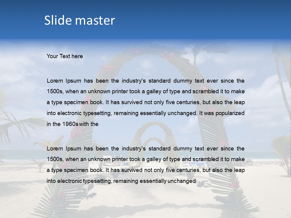 A Tropical Beach With Palm Trees And Flowers PowerPoint Template