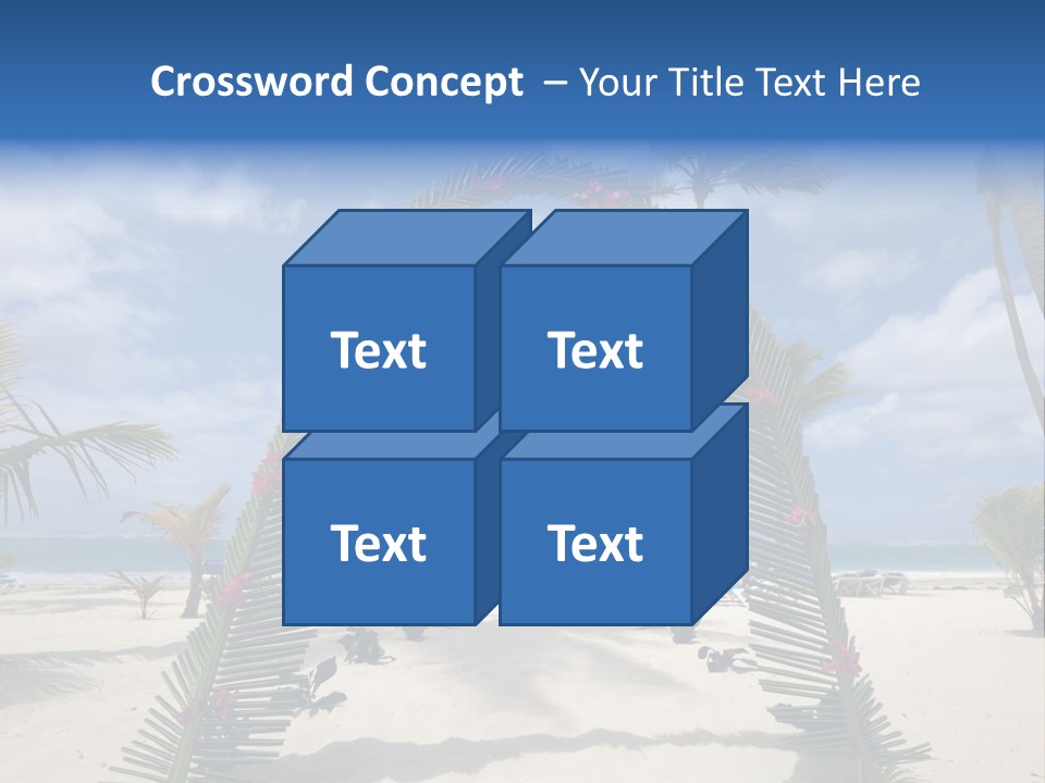 A Tropical Beach With Palm Trees And Flowers PowerPoint Template