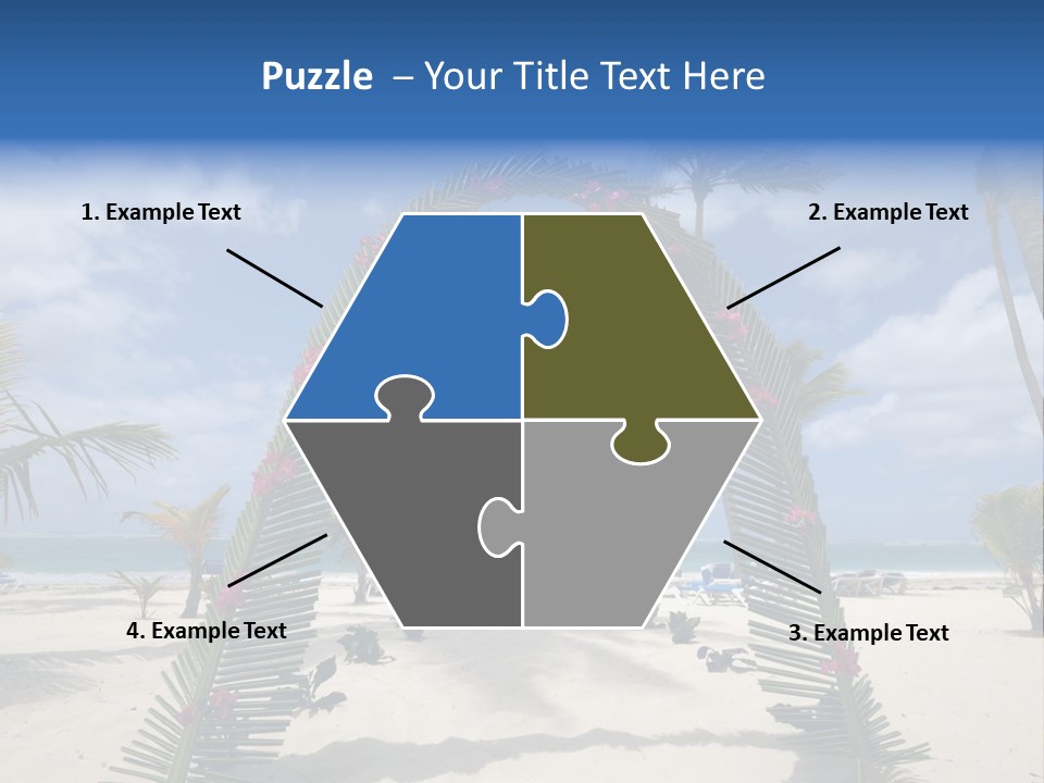 A Tropical Beach With Palm Trees And Flowers PowerPoint Template