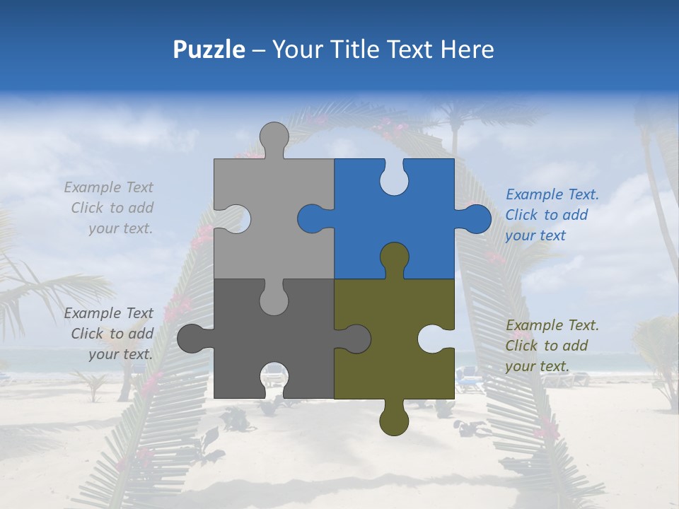 A Tropical Beach With Palm Trees And Flowers PowerPoint Template