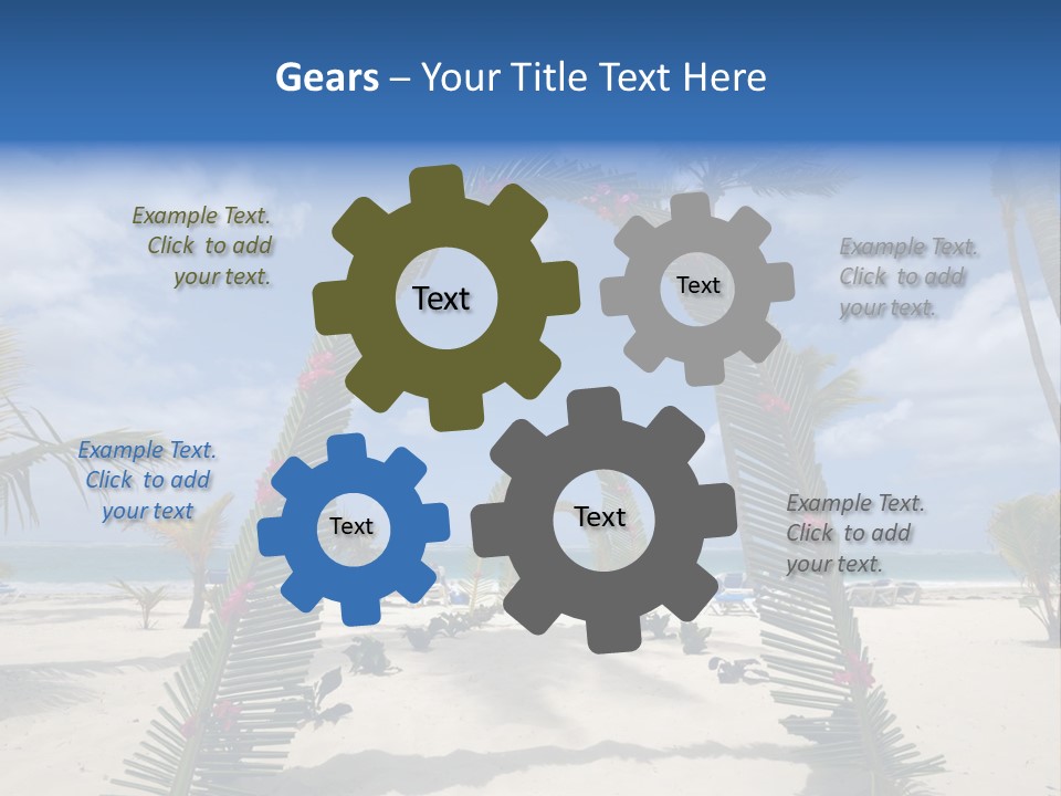 A Tropical Beach With Palm Trees And Flowers PowerPoint Template