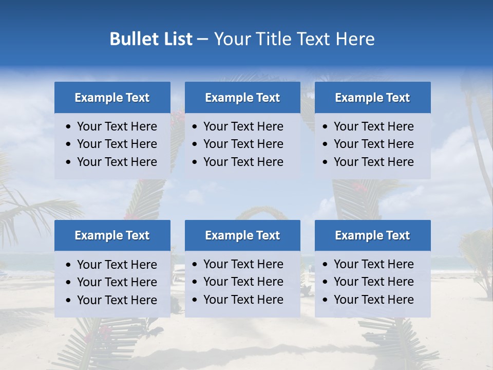 A Tropical Beach With Palm Trees And Flowers PowerPoint Template