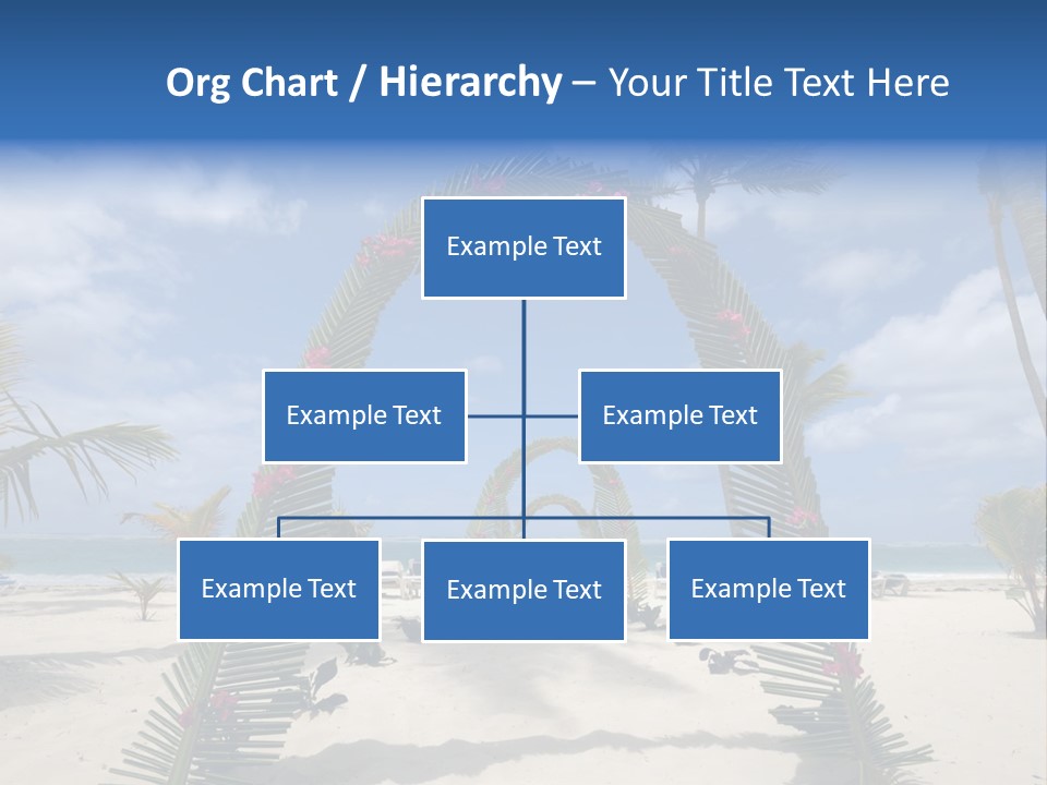 A Tropical Beach With Palm Trees And Flowers PowerPoint Template