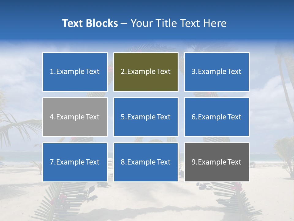 A Tropical Beach With Palm Trees And Flowers PowerPoint Template