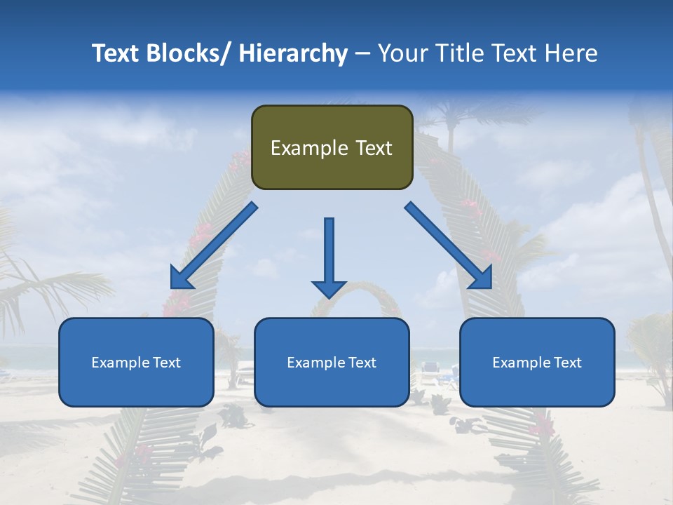 A Tropical Beach With Palm Trees And Flowers PowerPoint Template