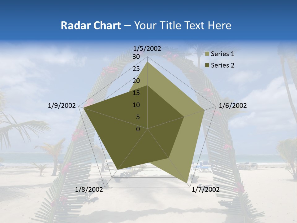 A Tropical Beach With Palm Trees And Flowers PowerPoint Template