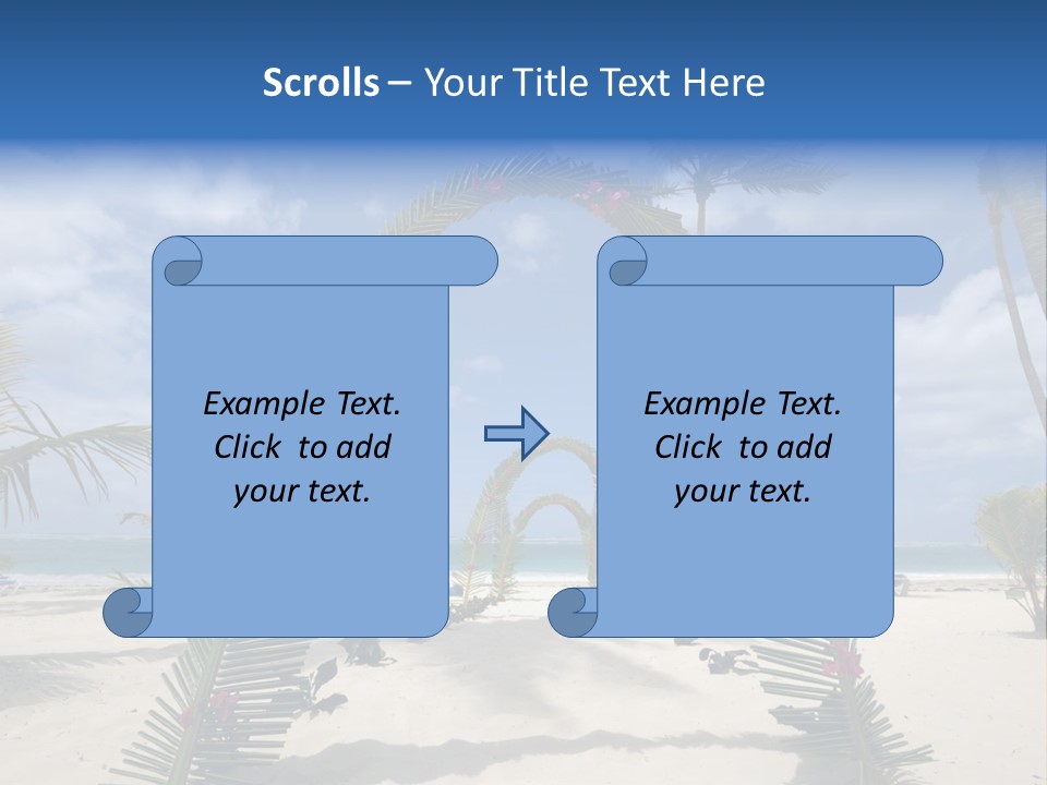 A Tropical Beach With Palm Trees And Flowers PowerPoint Template