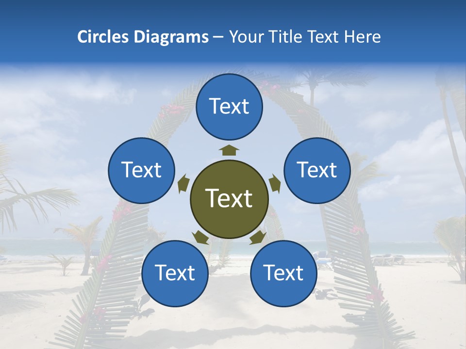 A Tropical Beach With Palm Trees And Flowers PowerPoint Template