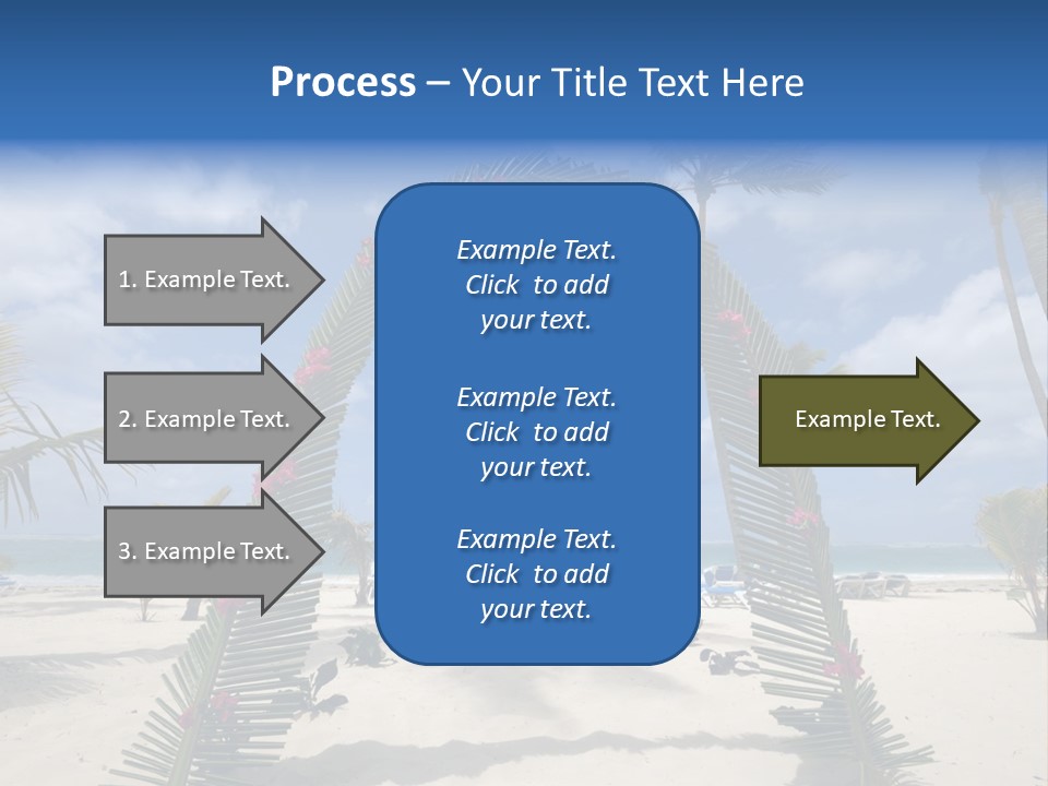 A Tropical Beach With Palm Trees And Flowers PowerPoint Template