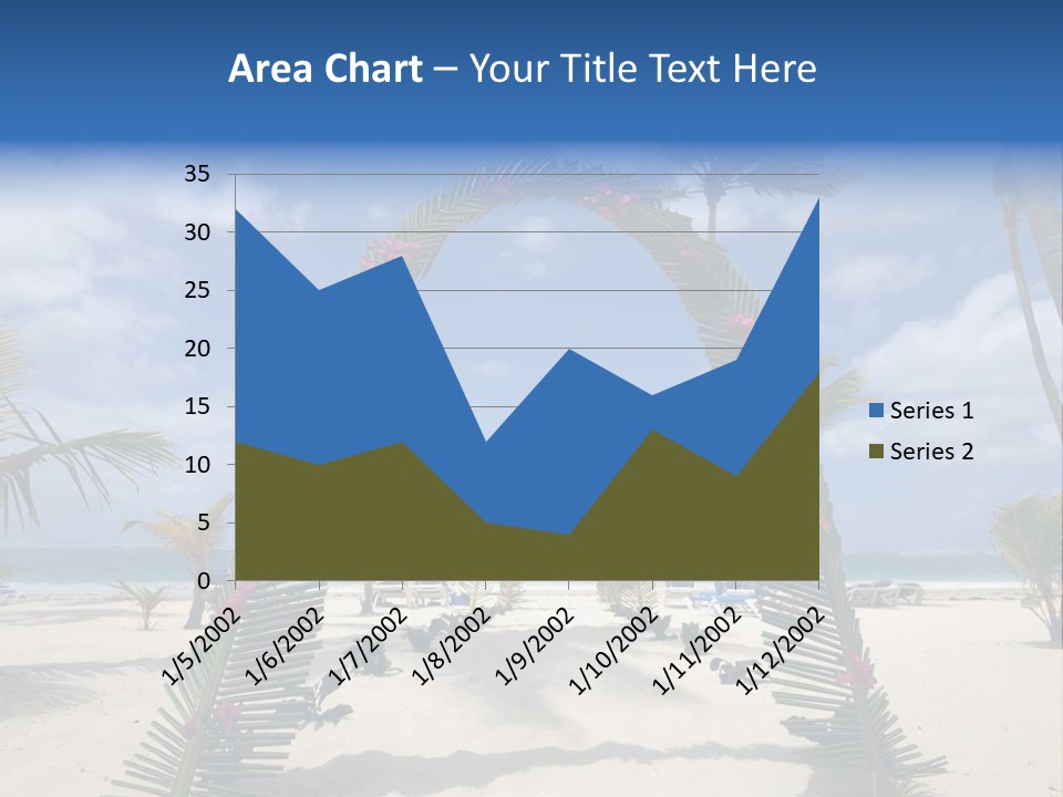 A Tropical Beach With Palm Trees And Flowers PowerPoint Template