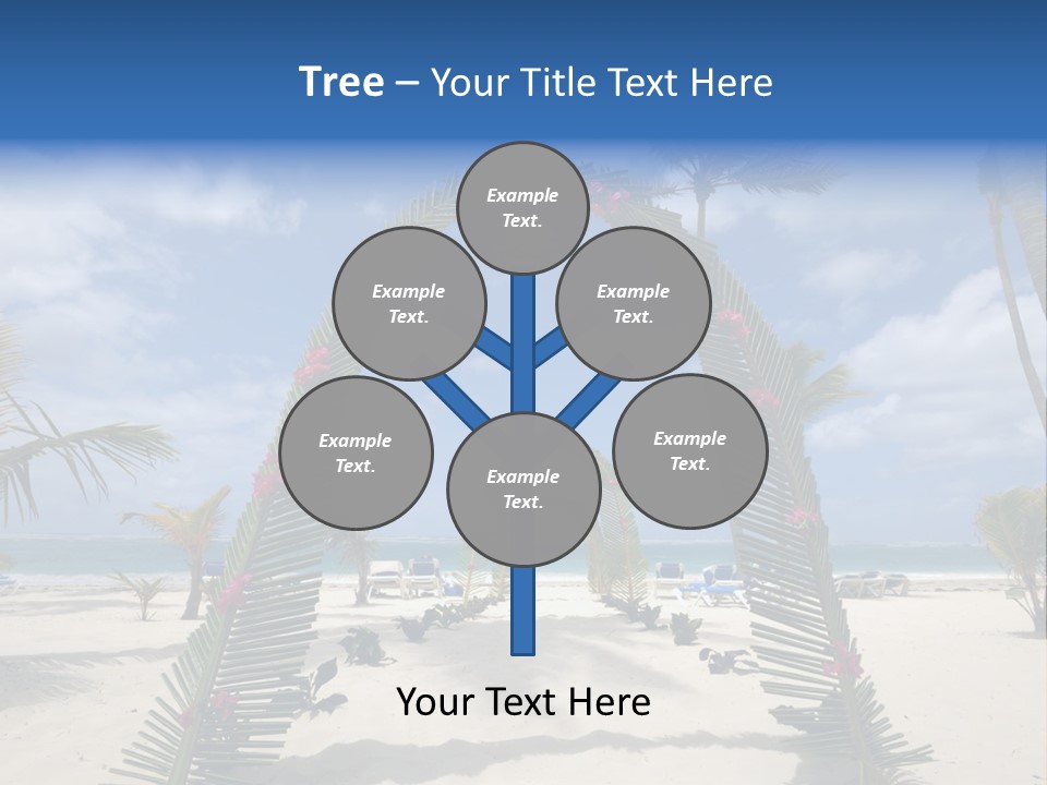 A Tropical Beach With Palm Trees And Flowers PowerPoint Template