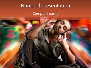 A Boy Listen Music With City Background PowerPoint Template