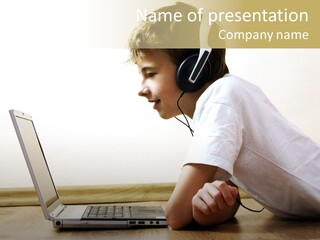 Boy Spending Time With Notebook And Modern Technology PowerPoint Template