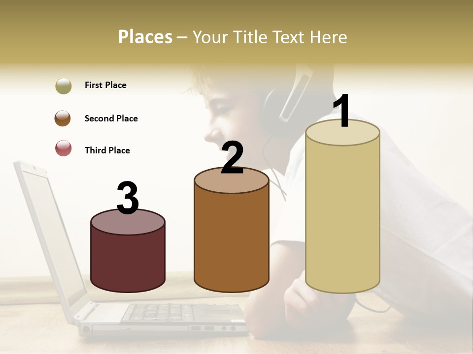 Boy Spending Time With Notebook And Modern Technology PowerPoint Template