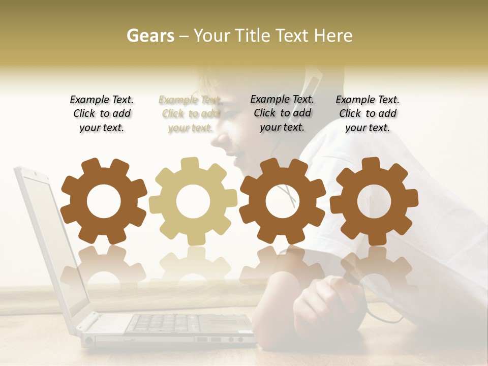 Boy Spending Time With Notebook And Modern Technology PowerPoint Template