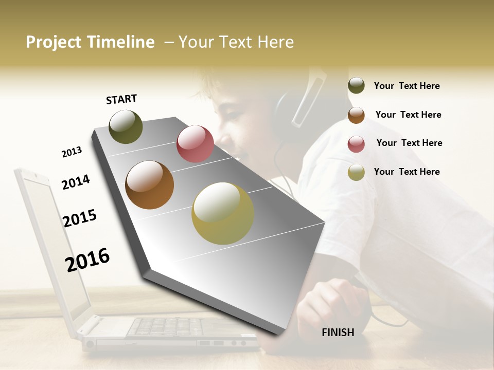 Boy Spending Time With Notebook And Modern Technology PowerPoint Template