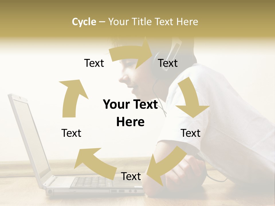 Boy Spending Time With Notebook And Modern Technology PowerPoint Template