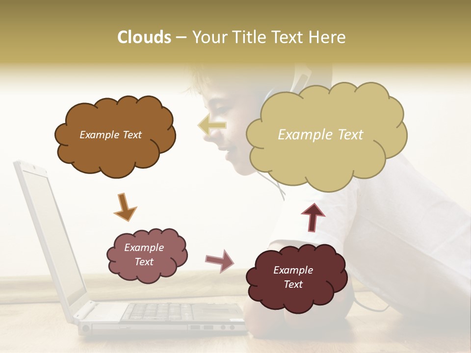 Boy Spending Time With Notebook And Modern Technology PowerPoint Template