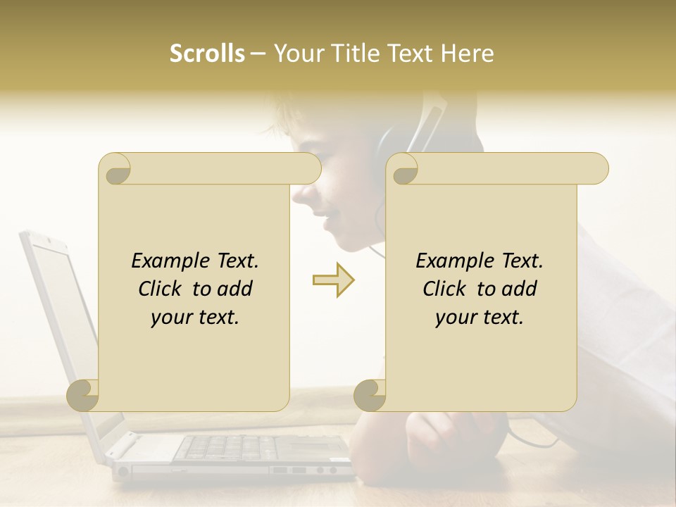 Boy Spending Time With Notebook And Modern Technology PowerPoint Template