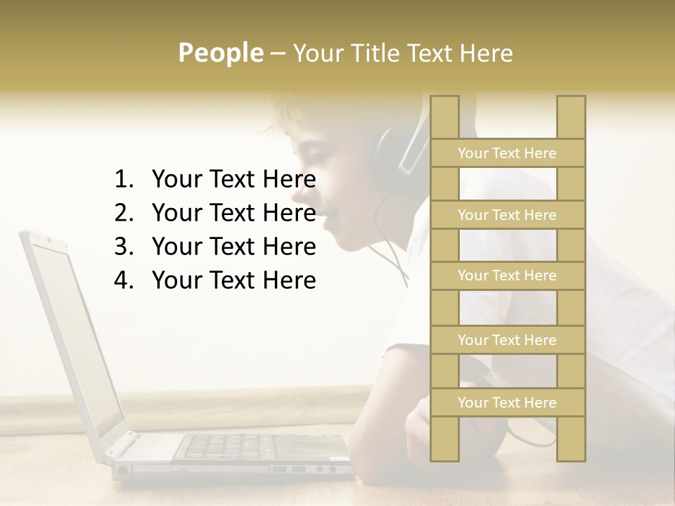 Boy Spending Time With Notebook And Modern Technology PowerPoint Template