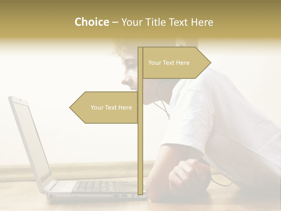 Boy Spending Time With Notebook And Modern Technology PowerPoint Template