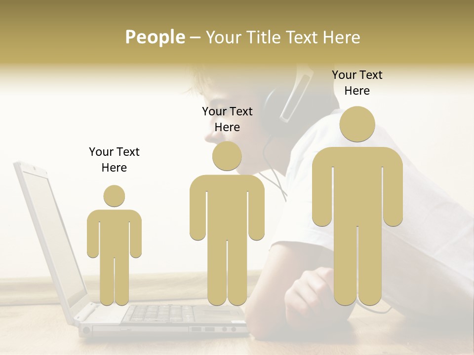 Boy Spending Time With Notebook And Modern Technology PowerPoint Template