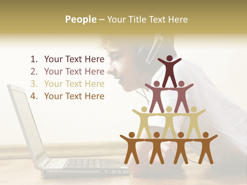 Boy Spending Time With Notebook And Modern Technology PowerPoint Template