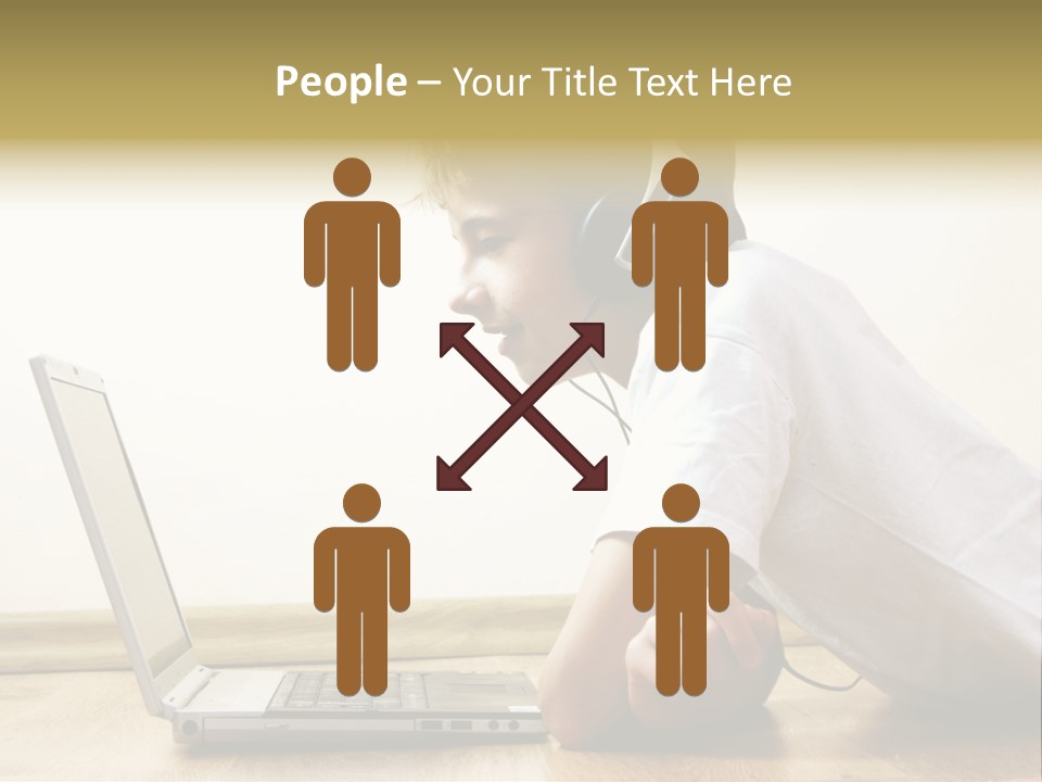 Boy Spending Time With Notebook And Modern Technology PowerPoint Template