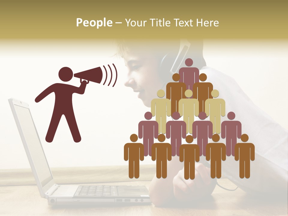 Boy Spending Time With Notebook And Modern Technology PowerPoint Template