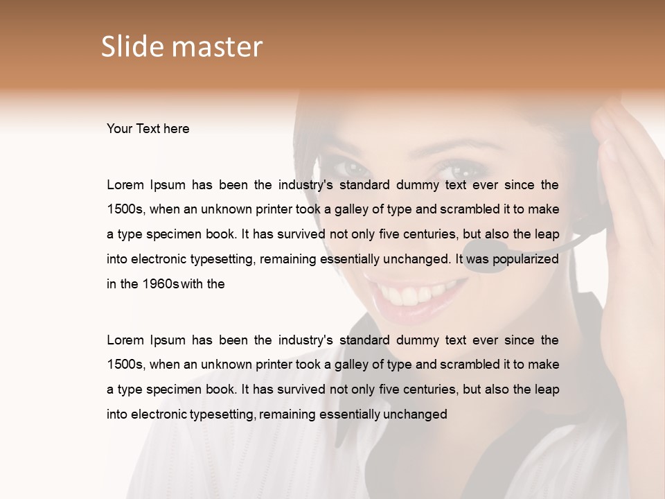 Customer Representative With Headset Smiling During A Telephone Conversation PowerPoint Template