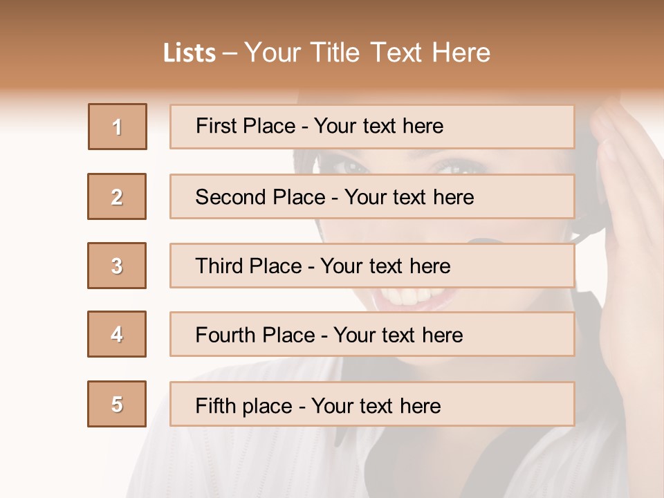 Customer Representative With Headset Smiling During A Telephone Conversation PowerPoint Template