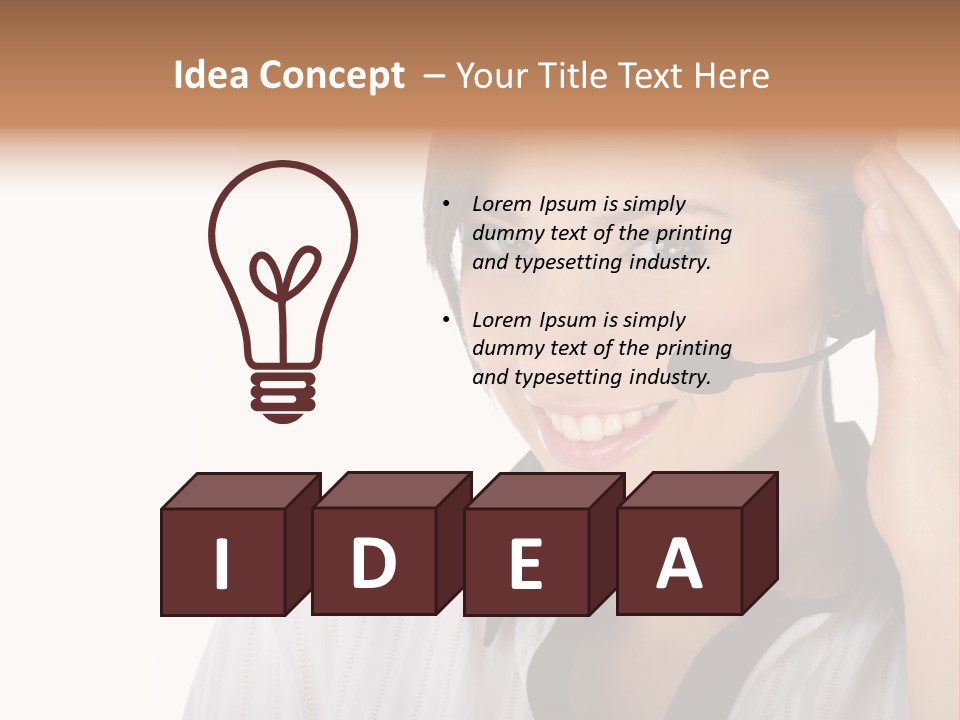 Customer Representative With Headset Smiling During A Telephone Conversation PowerPoint Template