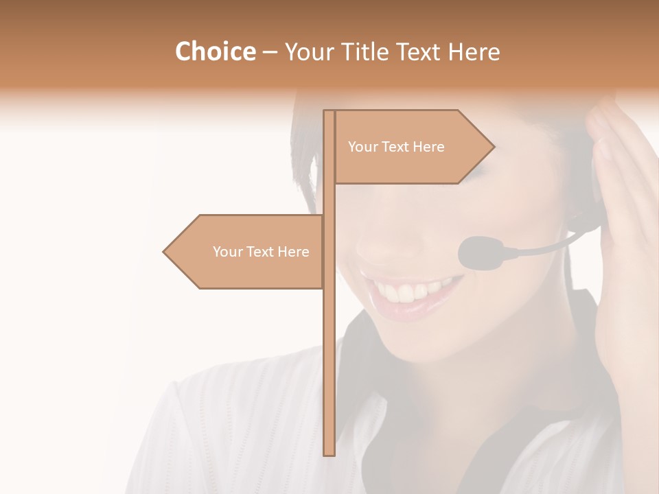 Customer Representative With Headset Smiling During A Telephone Conversation PowerPoint Template