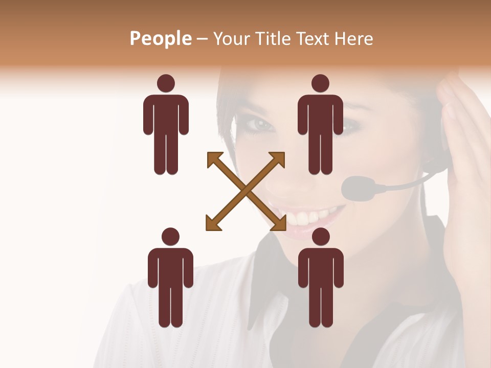 Customer Representative With Headset Smiling During A Telephone Conversation PowerPoint Template