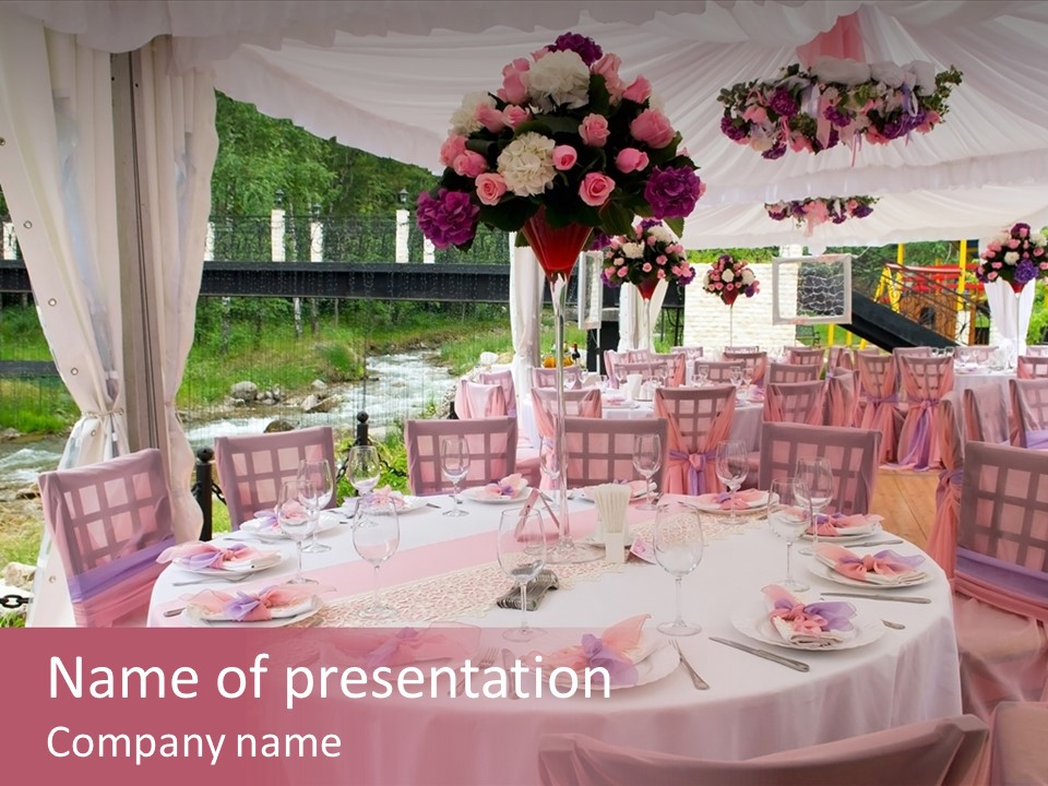 Pink Wedding Tables In Outdoor Restaurant PowerPoint Template