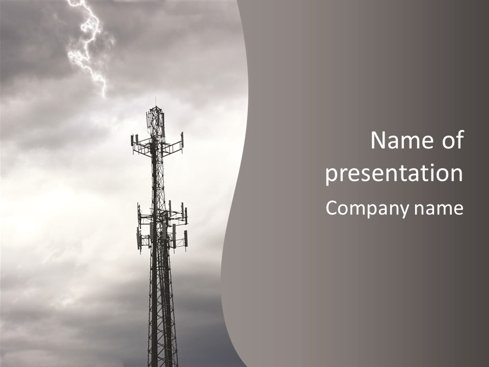 Communication Tower Against Gray Cloudy Sky PowerPoint Template