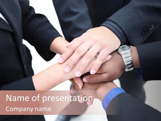 A Diverse Group Of Workers With Their Hands Together In Form Of Teamwork PowerPoint Template