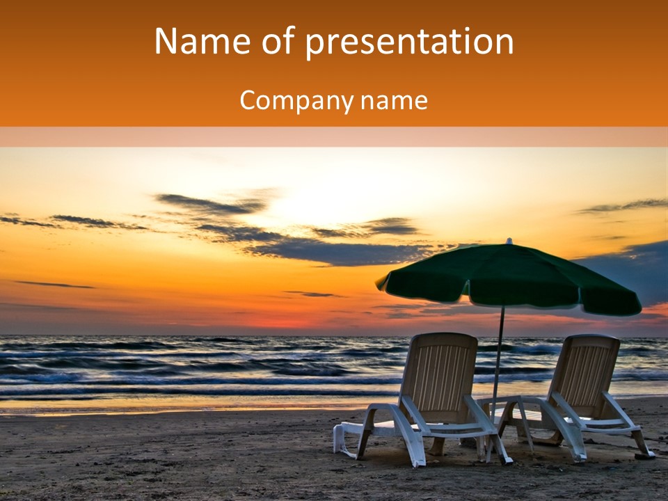 Two Beach Chairs Before Sunrise PowerPoint Template