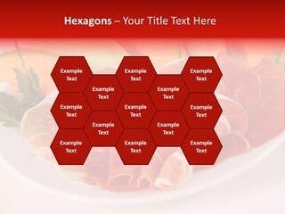A Plate Of Food With Meat And Fruit On It PowerPoint Template