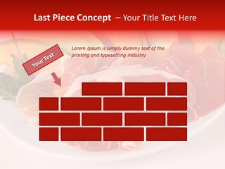 A Plate Of Food With Meat And Fruit On It PowerPoint Template