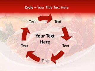 A Plate Of Food With Meat And Fruit On It PowerPoint Template