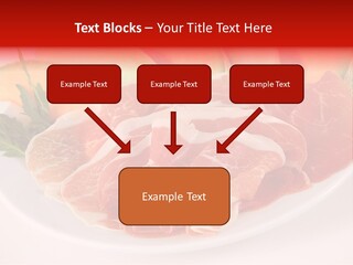A Plate Of Food With Meat And Fruit On It PowerPoint Template