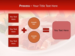 A Plate Of Food With Meat And Fruit On It PowerPoint Template