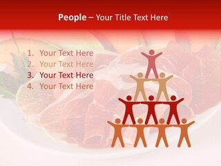 A Plate Of Food With Meat And Fruit On It PowerPoint Template