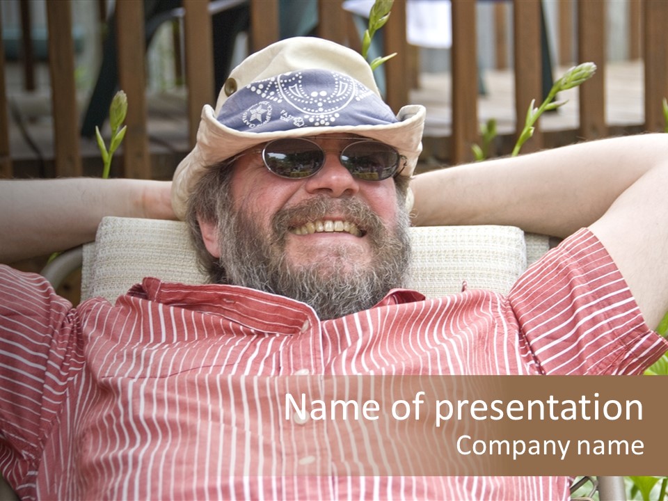 Man Relaxing In His Backyard PowerPoint Template